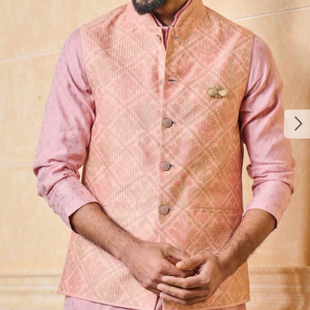 Tasva peach Indian traditional waistcoat bundi vest mens size L brand new - Picture 12 of 15